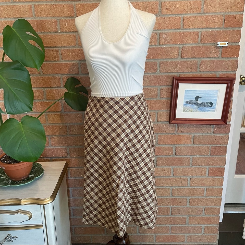 Minga London Brown Plaid Midi Skirt Size Small